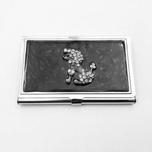 Vintage Stainless Steel Business Card Case with Rhinestone Poodle